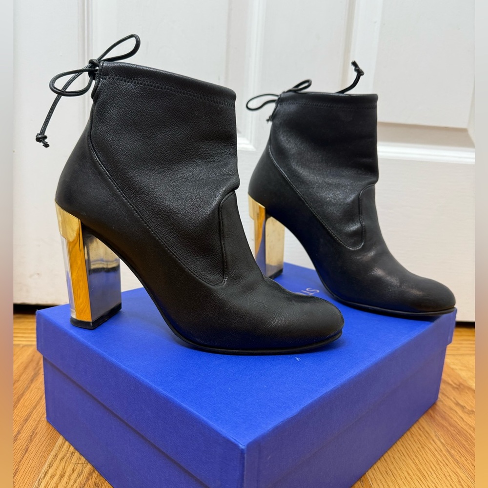 Stuart Weitzman Black and Gold Heeled Boots